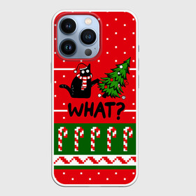 Чехол для iPhone 13 Pro с принтом WHAT | КОТИК | CAT ,  |  | 2020 | 2021 | 2022 | christmas | merry | what | елка | кот | леденец | нг | новогодний | новый год | паттерн | рождество | свитер | снежинки | узор | узоры | шишки