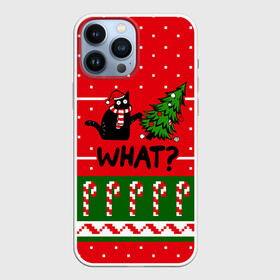 Чехол для iPhone 13 Pro Max с принтом WHAT | КОТИК | CAT ,  |  | 2020 | 2021 | 2022 | christmas | merry | what | елка | кот | леденец | нг | новогодний | новый год | паттерн | рождество | свитер | снежинки | узор | узоры | шишки