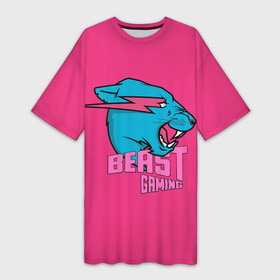 Платье-футболка 3D с принтом Mr Beast Gaming Full Print (Pink edition) ,  |  | gamer | games | gaming | mr beast | mrbeast | youtube | блогеры | игры | мистер бист | ютуберы