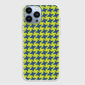 Чехол для iPhone 13 Pro Max с принтом Сине желтые гусиные лапки ,  |  | Тематика изображения на принте: вязанка | гусиные лапки | желтый | мода | паттерн | синий | узор