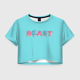 Женская футболка Crop-top 3D с принтом Mr Beast Donut , 100% полиэстер | круглая горловина, длина футболки до линии талии, рукава с отворотами | mr beast | mrbeast | youtube | арты | блогеры | мистер бист | прикольные надписи | ютуберы