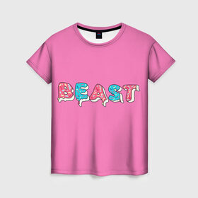 Женская футболка 3D с принтом Mr Beast Donut (Pink edition) , 100% полиэфир ( синтетическое хлопкоподобное полотно) | прямой крой, круглый вырез горловины, длина до линии бедер | arts | mr beast | mrbeast | youtube | арты | блогеры | мистер бист | прикольные надписи | ютуб | ютуберы