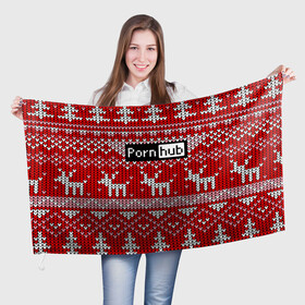 Флаг 3D с принтом Porn Hub новогодний , 100% полиэстер | плотность ткани — 95 г/м2, размер — 67 х 109 см. Принт наносится с одной стороны | deer | holiday | new year | pattern | новый год | олень | праздник | узор