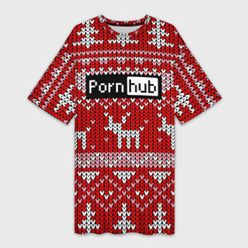 Платье-футболка 3D с принтом Porn Hub новогодний ,  |  | deer | holiday | new year | pattern | новый год | олень | праздник | узор