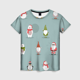 Женская футболка 3D с принтом Новый Гoд , 100% полиэфир ( синтетическое хлопкоподобное полотно) | прямой крой, круглый вырез горловины, длина до линии бедер | 2022 | гном | год | дед | зима | мишка | мороз | новый | пингвин | праздик | рождество | снеговик | узор