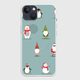 Чехол для iPhone 13 с принтом Новый Гoд ,  |  | Тематика изображения на принте: 2022 | гном | год | дед | зима | мишка | мороз | новый | пингвин | праздик | рождество | снеговик | узор
