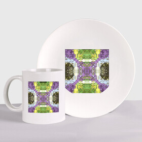 Набор: тарелка + кружка с принтом Коллекция Фрактальная мозаика. Фиолетово-зеленый. Квадрат. , керамика | Кружка: объем — 330 мл, диаметр — 80 мм. Принт наносится на бока кружки, можно сделать два разных изображения. 
Тарелка: диаметр - 210 мм, диаметр для нанесения принта - 120 мм. | abstraction | fractal | green | mosaic | pattern | purple | yellow | абстракция | желтый | зеленый | мозайка | на витрину | узор | фиолетовый | фрактал