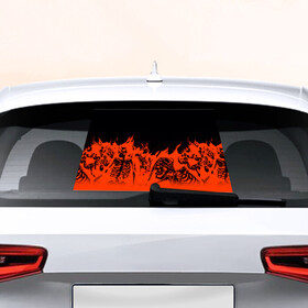 Наклейка на авто - для заднего стекла с принтом Люди в огне , ПВХ | Точные размеры наклейки зависят от выбранного изображения (ширина не больше 75 мм, высота не больше 45 мм) | крик | люди | огонь | скелет | черепа