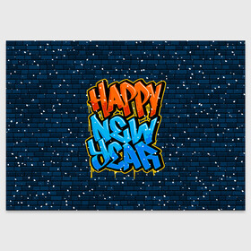 Поздравительная открытка с принтом С Новым Годом граффити / Happy New Year graffiti , 100% бумага | плотность бумаги 280 г/м2, матовая, на обратной стороне линовка и место для марки
 | graffiti | wall | граффити | зима | новый год | рождество | снег | снежинка | стена