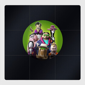 Магнитный плакат 3Х3 с принтом Семейка Аддамс - Горящий Тур , Полимерный материал с магнитным слоем | 9 деталей размером 9*9 см | аддамс | герои | горящий | логотип | мультик | мультфильм | персонажи | семейка | семья | тур | черный
