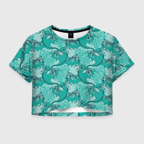 Женская футболка Crop-top 3D с принтом Китайские дракончики , 100% полиэстер | круглая горловина, длина футболки до линии талии, рукава с отворотами | Тематика изображения на принте: драконы | змеи | змей | китайские драконы | чудовище