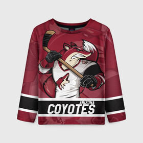 Детский лонгслив 3D с принтом Аризона Койотис Arizona Coyotes , 100% полиэстер | длинные рукава, круглый вырез горловины, полуприлегающий силуэт
 | arizona | arizona coyotes | coyotes | hockey | nhl | usa | аризона | аризона койотис | койотис | нхл | спорт | сша | феникс | финикс койотс | хоккей | шайба