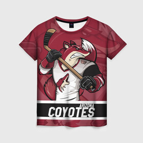 Женская футболка 3D с принтом Аризона Койотис Arizona Coyotes , 100% полиэфир ( синтетическое хлопкоподобное полотно) | прямой крой, круглый вырез горловины, длина до линии бедер | arizona | arizona coyotes | coyotes | hockey | nhl | usa | аризона | аризона койотис | койотис | нхл | спорт | сша | феникс | финикс койотс | хоккей | шайба