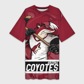 Платье-футболка 3D с принтом Аризона Койотис, Arizona Coyotes ,  |  | arizona | arizona coyotes | coyotes | hockey | nhl | usa | аризона | аризона койотис | койотис | нхл | спорт | сша | феникс | финикс койотс | хоккей | шайба