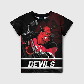 Детская футболка 3D с принтом Нью Джерси Девилз New Jersey Devils , 100% гипоаллергенный полиэфир | прямой крой, круглый вырез горловины, длина до линии бедер, чуть спущенное плечо, ткань немного тянется | devils | hockey | new jersey | new jersey devils | nhl | usa | девилз | нхл | ньюджерси | ньюджерси девилз | спорт | сша | хоккей | шайба