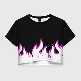 Женская футболка Crop-top 3D с принтом Розовое Пламя , 100% полиэстер | круглая горловина, длина футболки до линии талии, рукава с отворотами | минимализм | огонь | пламя | рисунок | розовое пламя