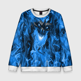Детский свитшот 3D с принтом Дракон в синем пламени Dragon in blue flame , 100% полиэстер | свободная посадка, прямой крой, мягкая тканевая резинка на рукавах и понизу свитшота | dragon | дракон | миф | монстр | огонь | пламя | фэнтези