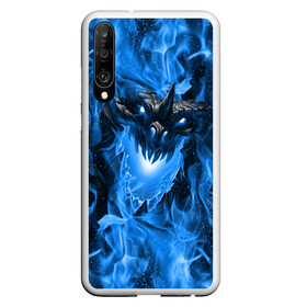 Чехол для Honor P30 с принтом Дракон в синем пламени Dragon in blue flame , Силикон | Область печати: задняя сторона чехла, без боковых панелей | dragon | дракон | миф | монстр | огонь | пламя | фэнтези