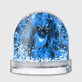 Игрушка Снежный шар с принтом Дракон в синем пламени Dragon in blue flame , Пластик | Изображение внутри шара печатается на глянцевой фотобумаге с двух сторон | Тематика изображения на принте: dragon | дракон | миф | монстр | огонь | пламя | фэнтези