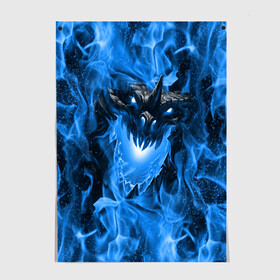 Постер с принтом Дракон в синем пламени Dragon in blue flame , 100% бумага
 | бумага, плотность 150 мг. Матовая, но за счет высокого коэффициента гладкости имеет небольшой блеск и дает на свету блики, но в отличии от глянцевой бумаги не покрыта лаком | dragon | дракон | миф | монстр | огонь | пламя | фэнтези