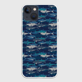 Чехол для iPhone 13 с принтом Хищные Акулы ,  |  | Тематика изображения на принте: fish | ocean | predator | shark | white shark | акула | белая акула | зубы | море | морской хищник | океан | рыба | хищная рыба | хищник