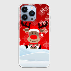 Чехол для iPhone 13 Pro с принтом Новогодний Олень сидит в снегу. ,  |  | Тематика изображения на принте: 2022 | happy new year | merry christmas | год тигра | зима близко | нг | новогодний | новогодний олень | новогодний тигр | новый год | новый год 2022 | олень | олень с подарком | рождество | символ 2022 года | снег | снежинки