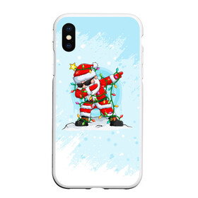 Чехол для iPhone XS Max матовый с принтом Santa Dabbing в гирлянде. , Силикон | Область печати: задняя сторона чехла, без боковых панелей | Тематика изображения на принте: 2022 | dabbing | happy new year | merry christmas | santa dabbing | год тигра | зима близко | нг | новогодний | новогодний тигр | новый год | новый год 2022 | рождество | символ 2022 года | снег | снежинки