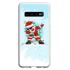 Чехол для Samsung Galaxy S10 с принтом Santa Dabbing в гирлянде. , Силикон | Область печати: задняя сторона чехла, без боковых панелей | 2022 | dabbing | happy new year | merry christmas | santa dabbing | год тигра | зима близко | нг | новогодний | новогодний тигр | новый год | новый год 2022 | рождество | символ 2022 года | снег | снежинки