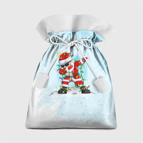 Подарочный 3D мешок с принтом Santa Dabbing в гирлянде. , 100% полиэстер | Размер: 29*39 см | 2022 | dabbing | happy new year | merry christmas | santa dabbing | год тигра | зима близко | нг | новогодний | новогодний тигр | новый год | новый год 2022 | рождество | символ 2022 года | снег | снежинки