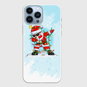 Чехол для iPhone 13 Pro Max с принтом Santa Dabbing в гирлянде. ,  |  | Тематика изображения на принте: 2022 | dabbing | happy new year | merry christmas | santa dabbing | год тигра | зима близко | нг | новогодний | новогодний тигр | новый год | новый год 2022 | рождество | символ 2022 года | снег | снежинки