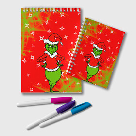 Блокнот с принтом Новогодний Grinch на танцполе. , 100% бумага | 48 листов, плотность листов — 60 г/м2, плотность картонной обложки — 250 г/м2. Листы скреплены удобной пружинной спиралью. Цвет линий — светло-серый
 | 2022 | grinch | happy new year | merry christmas | год тигра | гринч | зима близко | нг | новогодний | новый год | новый год 2022 | рождество | снег | снежинки