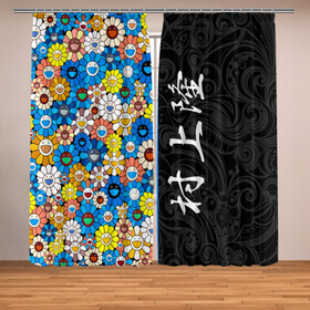 Фотошторы с принтом Такаси Мураками Иероглифами , Блэкаут (светозащита 90%) / Габардин (светозащита 40% | 2 полотна шириной по 145 см; Высота 200-300 см; Крепление: шторная лента (на крючки); | japan | smile | takashi murakami | арт | восточный узор | иероглифы | искусство | красочный | разноцветные цветы | ромашки | смайл | такаси мураками | такаши мураками | узор | улыбки | цветочки | цветочный узор