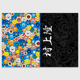 Поздравительная открытка с принтом Такаси Мураками Иероглифами , 100% бумага | плотность бумаги 280 г/м2, матовая, на обратной стороне линовка и место для марки
 | Тематика изображения на принте: japan | smile | takashi murakami | арт | восточный узор | иероглифы | искусство | красочный | разноцветные цветы | ромашки | смайл | такаси мураками | такаши мураками | узор | улыбки | цветочки | цветочный узор