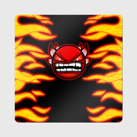 Магнит виниловый Квадрат с принтом Geometry Dash Smiley demon , полимерный материал с магнитным слоем | размер 9*9 см, закругленные углы | angry | crazy | demon | devil | evil | fire | geometry dash | icons | robtop | smile | геомерия даш | геометри деш | геометри дэш | геометрия дэш | демон | злой смайл | игра геометрия дэш | иконки | огненный | огонь | пламя | платформер