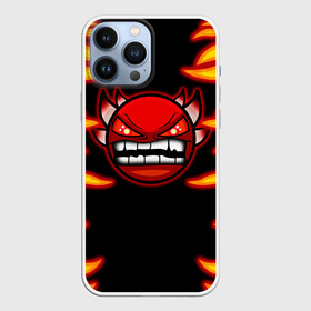 Чехол для iPhone 13 Pro Max с принтом Geometry Dash Smiley demon ,  |  | angry | crazy | demon | devil | evil | fire | geometry dash | icons | robtop | smile | геомерия даш | геометри деш | геометри дэш | геометрия дэш | демон | злой смайл | игра геометрия дэш | иконки | огненный | огонь | пламя | платформер