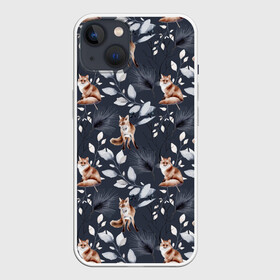 Чехол для iPhone 13 с принтом Зимние лисички | Акварельный рисунок узор ,  |  | animals | christmas | floral | flower | flowers | forest | fox | foxx | new year | pattern | pet | pets | watercolor | winter | акварель | акварелью | зима | искусство | кусты | лес | лесные животные | лиса | лисёнок | листва | листья | лис