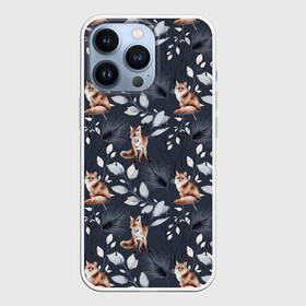 Чехол для iPhone 13 Pro с принтом Зимние лисички | Акварельный рисунок узор ,  |  | animals | christmas | floral | flower | flowers | forest | fox | foxx | new year | pattern | pet | pets | watercolor | winter | акварель | акварелью | зима | искусство | кусты | лес | лесные животные | лиса | лисёнок | листва | листья | лис