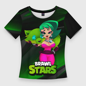 Женская футболка 3D Slim с принтом LOLA BRAWLSTARS dark green ,  |  | brawl | brawl stars | brawlstars | lola | бравл | бравлстарс | лола | лоли | разрушитель