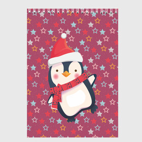 Скетчбук с принтом Пингвин в звездах , 100% бумага
 | 48 листов, плотность листов — 100 г/м2, плотность картонной обложки — 250 г/м2. Листы скреплены сверху удобной пружинной спиралью | Тематика изображения на принте: звезды | новый год | паттерн | пингвин | праздник