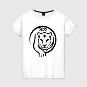 Женская футболка хлопок с принтом ТигрРр 2022 , 100% хлопок | прямой крой, круглый вырез горловины, длина до линии бедер, слегка спущенное плечо | 2022 | кот | лев | новый год | тигр