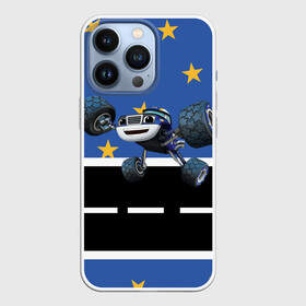 Чехол для iPhone 13 Pro с принтом Вспыш и чудо машинки   Смельчак ,  |  | Тематика изображения на принте: вспыш | детский | машина | машинки | монстрак | мультик | мультфильм | персонаж | синий | смельчак | чудо