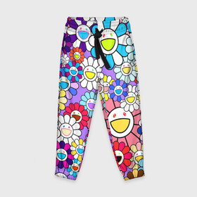Детские брюки 3D с принтом Цветы Takashi Murakami , 100% полиэстер | манжеты по низу, эластичный пояс регулируется шнурком, по бокам два кармана без застежек, внутренняя часть кармана из мелкой сетки | flowers | pop art | superflat | takashi murakami | арт | глаза | дизайн | исскуство | разноцветные цветы | супефлэт | такаси мураками | такаши мураками | художник | цветы