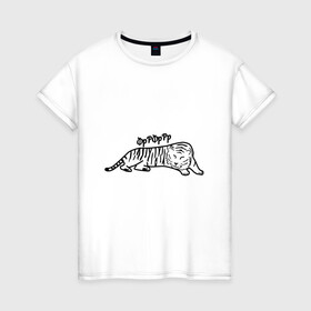 Женская футболка хлопок с принтом ТигрРра на отдыхе , 100% хлопок | прямой крой, круглый вырез горловины, длина до линии бедер, слегка спущенное плечо | 2022 | кот | лев | новый год | тигр