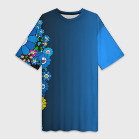 Платье-футболка 3D с принтом Takashi Murakami ,  |  | Тематика изображения на принте: takashi murakami | абстракция | градиент | смайлы | такаси мураками | цветы