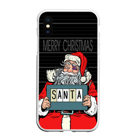 Чехол для iPhone XS Max матовый с принтом Merry Christmas Санта с синяком , Силикон | Область печати: задняя сторона чехла, без боковых панелей | at the police station | bad | criminal | happy christmas | holds | nameplate | new year | santa claus | держит | новый год | преступник | санта клаус | счастливого рождества | табличка с именем