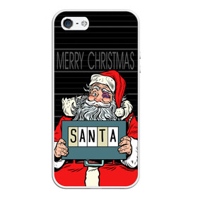 Чехол для iPhone 5/5S матовый с принтом Merry Christmas Санта с синяком , Силикон | Область печати: задняя сторона чехла, без боковых панелей | Тематика изображения на принте: at the police station | bad | criminal | happy christmas | holds | nameplate | new year | santa claus | держит | новый год | преступник | санта клаус | счастливого рождества | табличка с именем