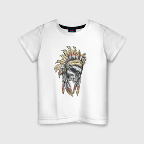 Детская футболка хлопок с принтом Индеец/indians , 100% хлопок | круглый вырез горловины, полуприлегающий силуэт, длина до линии бедер | индейцы | краснокожие | северо американские | череп
