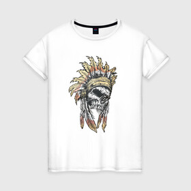 Женская футболка хлопок с принтом Индеец/indians , 100% хлопок | прямой крой, круглый вырез горловины, длина до линии бедер, слегка спущенное плечо | индейцы | краснокожие | северо американские | череп