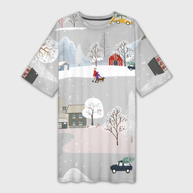 Платье-футболка 3D с принтом Нoвoгодние Праздники продолжаются 2022 ,  |  | 2022 | год | дома | елки | зима | каникулы | новый | праздник | радость | рождество | санки | снег | снеговик | снежки