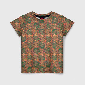 Детская футболка 3D с принтом Абстракция из зеленых и оранжевых восьмиугольников , 100% гипоаллергенный полиэфир | прямой крой, круглый вырез горловины, длина до линии бедер, чуть спущенное плечо, ткань немного тянется | abstraction | circle | polygons | shapes | square | абстрактное искусство | абстракция | винтаж | зеленый | знак | искусство | квадрат | коричневый | красочный | круг | многоугольники | оранжевый | ретро | символ | стиль